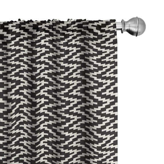 Ambesonne Retro Curtains, Edgy Lines with Zigzags Art, Pair of 28"x84", Charcoal Grey Eggshell