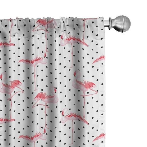 Ambesonne Retro Curtains, Flamingo Birds Polka Dots, Pair of 28"x63", Pale Pink White