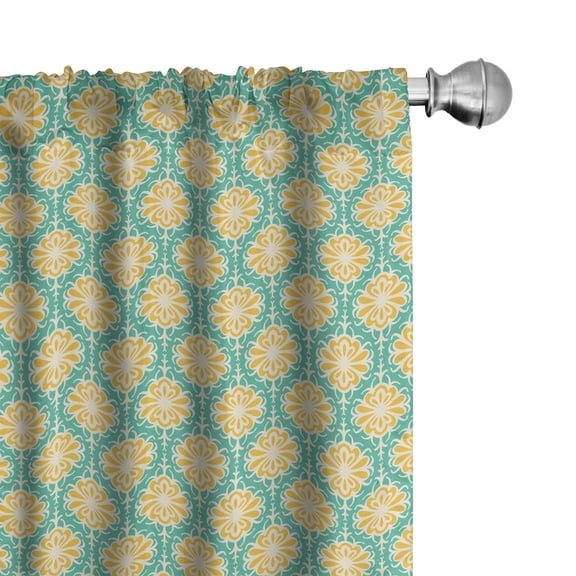 Ambesonne Retro Curtains, Floral Tile Art Motifs, Pair of 28"x95", Sea Green Yellow Beige