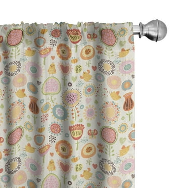 Ambesonne Retro Curtains, Flowers Singing Birds, Pair of 28"x95", Multicolor