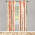 thumbnail image 1 of Ambesonne Retro Curtains, Nostalgic Stripes Dots, Pair of 28"x63", Pale Yellow Coral, 1 of 2