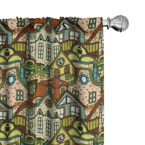 Ambesonne Retro Curtains, Old City Colorful Town, Pair of 28"x84", Multicolor