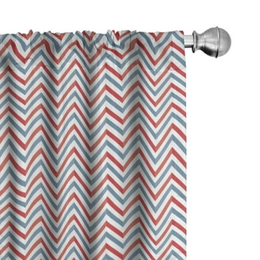Ambesonne Retro Curtains, Pastel Zig Zag Pattern, Pair of 28"x95", Pale Blue Red and White