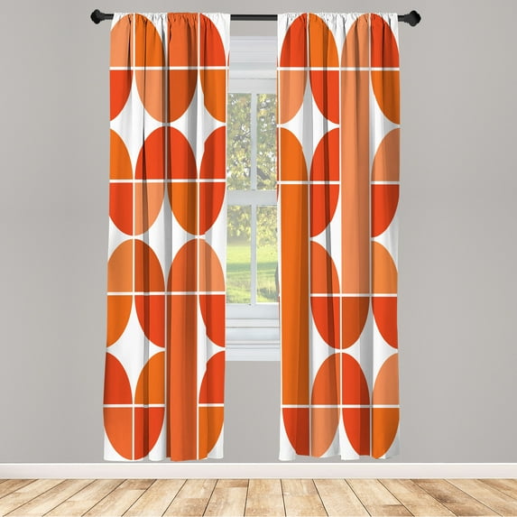 Ambesonne Retro Curtains, Pop Art Funky Geometric Art, Pair of 28"x63", Dark Orange