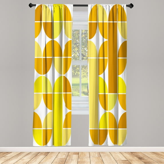 Ambesonne Retro Curtains, Pop Art Funky Geometric Art, Pair of 28"x63", Yellow Mustard