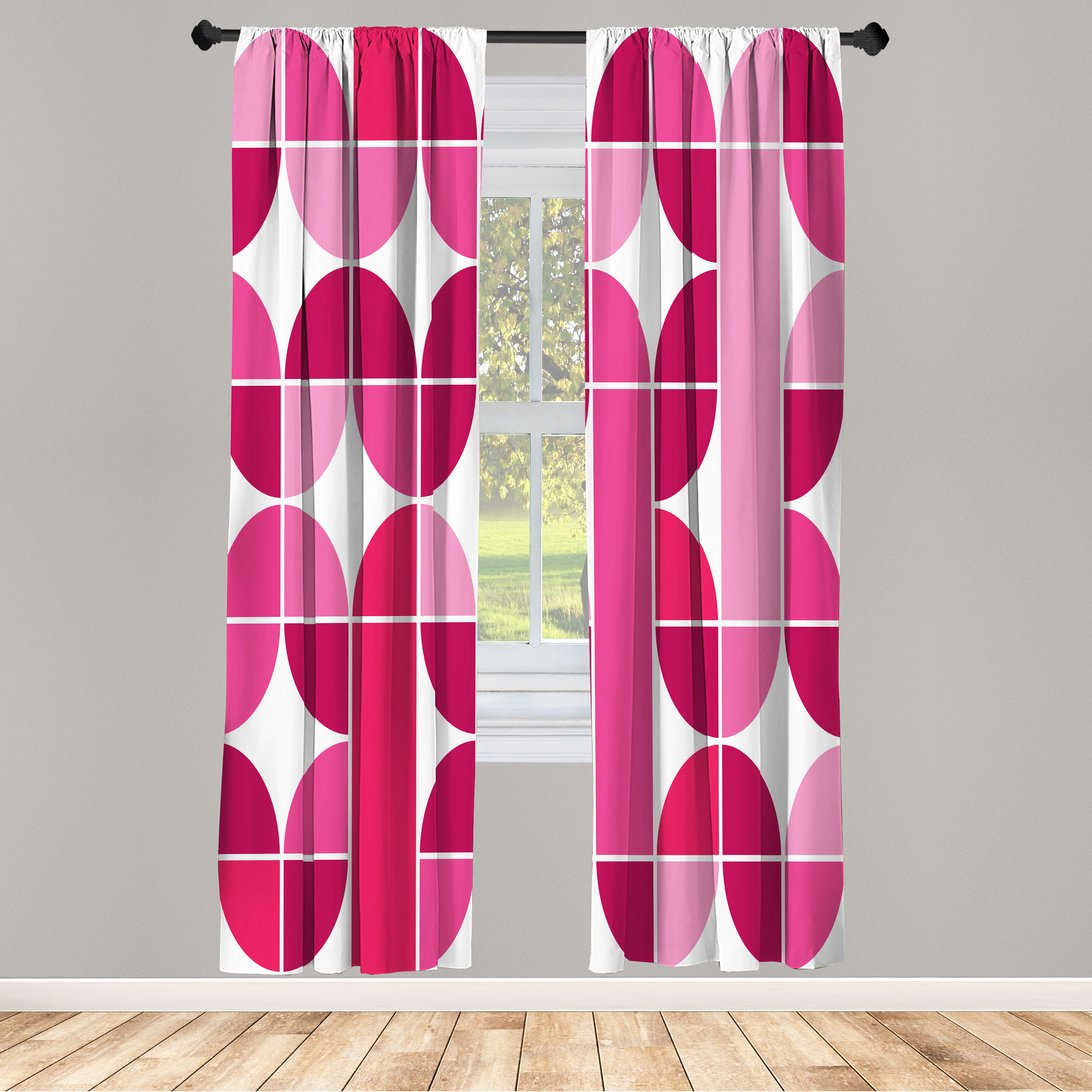 Ambesonne Retro Curtains, Pop Art Funky Geometric Art, Pair of 28