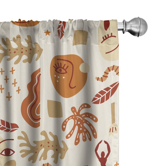 Ambesonne Retro Curtains, Scattered Silhouettes Floral, Pair of 28"x84", Dark Orange and Apricot