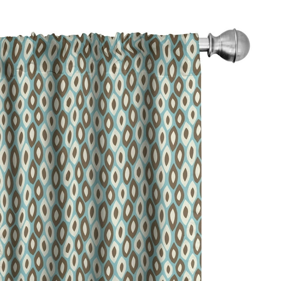 Ambesonne Retro Curtains, Simplistic Oval Shapes, Pair of 28"x63", Turquoise Brown Ivory