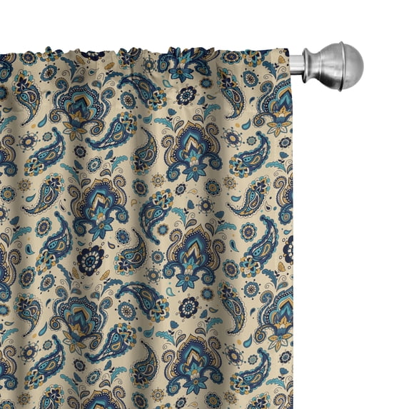 Ambesonne Retro Curtains, Vintage Colorful Floral, Pair of 28"x63", Yellow Blue Cream