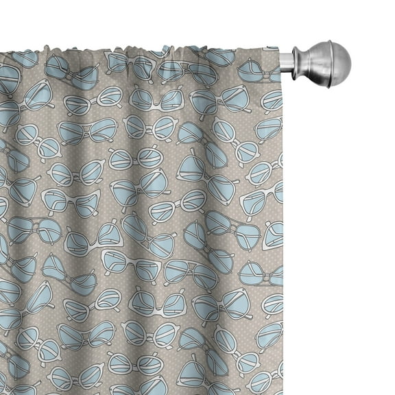 Ambesonne Retro Curtains, Vintage Hipster Glasses, Pair of 28"x95", Pale Blue Tan White
