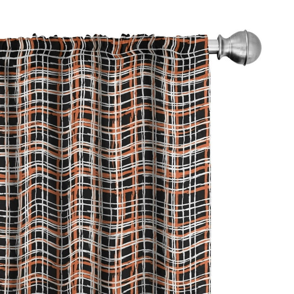 Ambesonne Retro Curtains, Vintage Striped Grid Art, Pair of 28"x63", Black Orange White