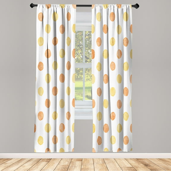Ambesonne Retro Curtains, Watercolor Nostalgic Dots, Pair of 28"x63", Orange