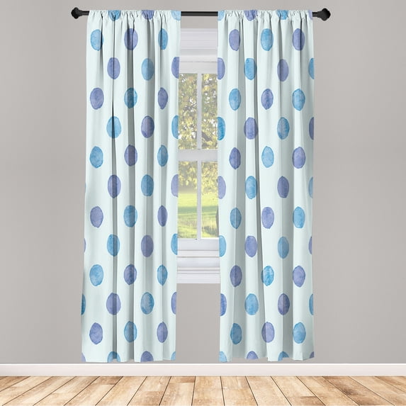 Ambesonne Retro Curtains, Watercolor Nostalgic Dots, Pair of 28"x63", Sea Blue