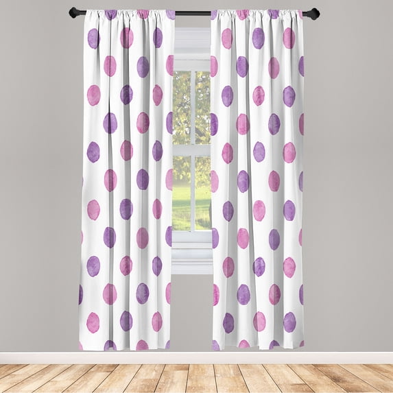 Ambesonne Retro Curtains, Watercolor Nostalgic Dots, Pair of 28"x63", White Pink