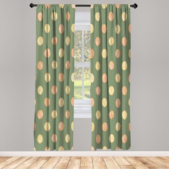 Ambesonne Retro Curtains, Watercolor Nostalgic Dots, Pair of 28"x84", Coral