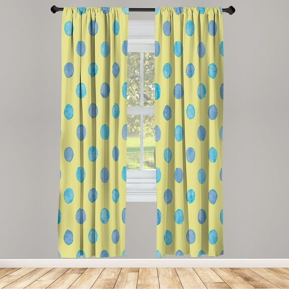 Ambesonne Retro Curtains, Watercolor Nostalgic Dots, Pair of 28"x84", Pale Yellow