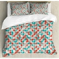 thumbnail image 1 of Ambesonne Retro Duvet Cover Set, Abstract Mosaic Floral, 2-Calking, Grey Turquoise Red, 1 of 3