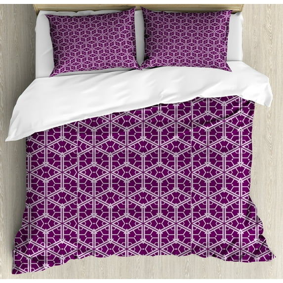 Ambesonne Retro Duvet Cover Set, Abstract Trellis Purple Tones, 2-Calking, Purple Pale Lavender