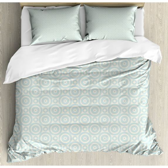 Ambesonne Retro Duvet Cover Set, Circular Geometric Tile, 2-Calking, Cream Pale Blue