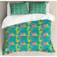 thumbnail image 1 of Ambesonne Retro Duvet Cover Set, Colorful Whimsical Shapes, 2-Calking, Green Pale Fuchsia and Yellow, 1 of 6