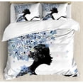 thumbnail image 1 of Ambesonne Retro Duvet Cover Set, Flower Haired Snowflakes, Queen, Slate Blue and Black, 1 of 3