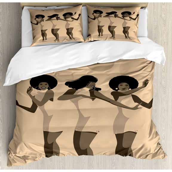Ambesonne Retro Duvet Cover Set, Singers Dancing Wild Sixties, King, Pastel Brown Taupe