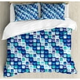 thumbnail image 1 of Ambesonne Retro Duvet Cover Set, Vintage Mosaics Squares, 2-Calking, Pale Blue Dark Blue, 1 of 7