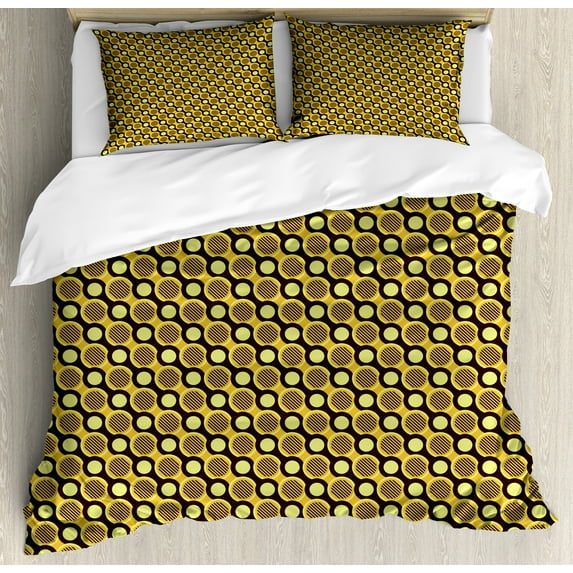 Ambesonne Retro Duvet Cover Sets, Abstract Diagonal Circular, 2-Queen, Multicolor