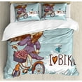 thumbnail image 1 of Ambesonne Retro Duvet Cover Sets, Cartoon Girl with Bike, 2-King, Purple Grey and White, 1 of 7