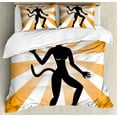 thumbnail image 1 of Ambesonne Retro Duvet Cover Sets, Cat Woman in Costume Rays, 2-Queen, Orange Grey, 1 of 7
