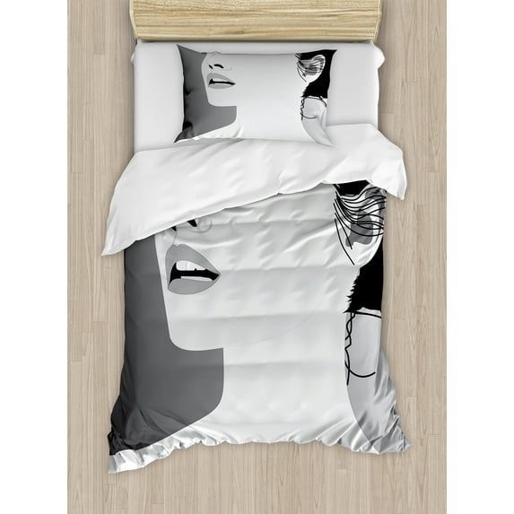 Ambesonne Retro Duvet Cover Sets, Digital Girl, 2-Twin, Black Grey