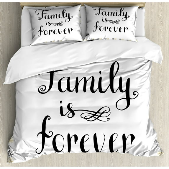 Ambesonne Retro Duvet Cover Sets, Family Words Ink Sketch, 2-Queen, Black Brown White