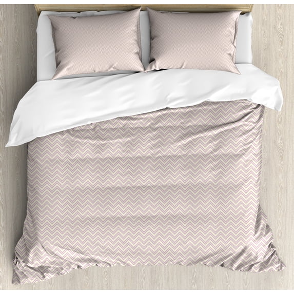 Ambesonne Retro Duvet Cover Sets, Geometric Chevron Zig Zag, 2-Queen, Cream and Lavender