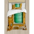 thumbnail image 1 of Ambesonne Retro Duvet Cover Sets, Grunge Steampunk Machine, 2-Twin, Orange Green Pale Grey, 1 of 3