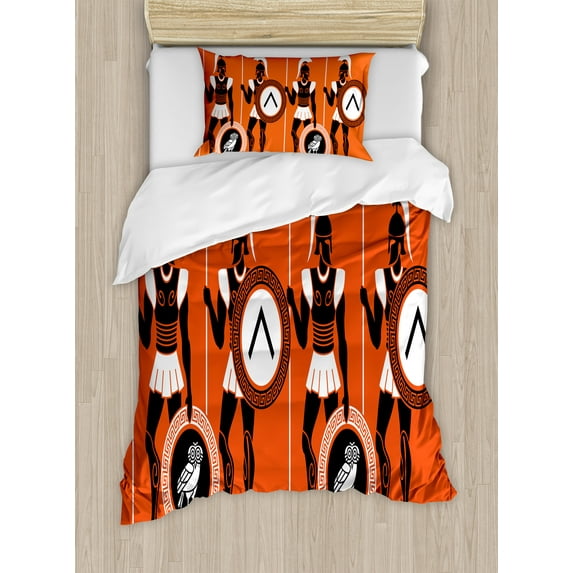 Ambesonne Retro Duvet Cover Sets, Historical, 2-Twin, Orange Black White