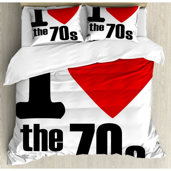 Ambesonne Retro Duvet Cover Sets, I Love the 70s Pictogram, 2-Queen, Red Black White