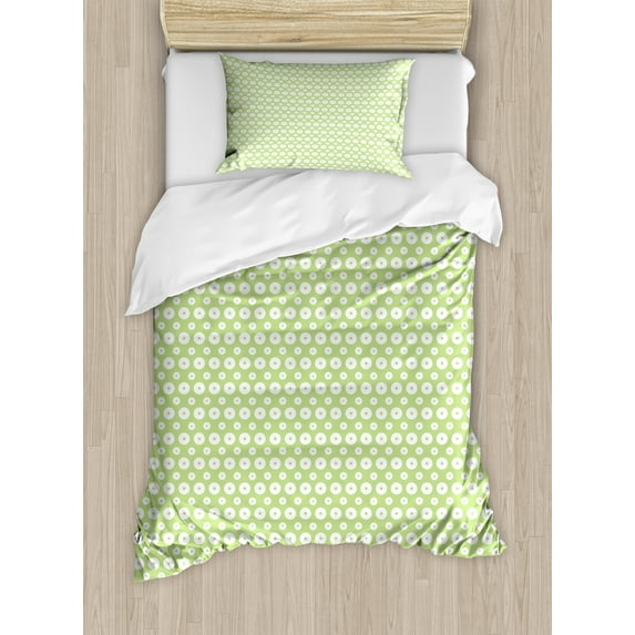 Ambesonne Retro Duvet Cover Sets, Inner Circles with Dots, 2-Twin, Pale Green and White