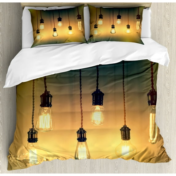 Ambesonne Retro Duvet Cover Sets, Modern Vibrant Art, 2-King, Yellow Green