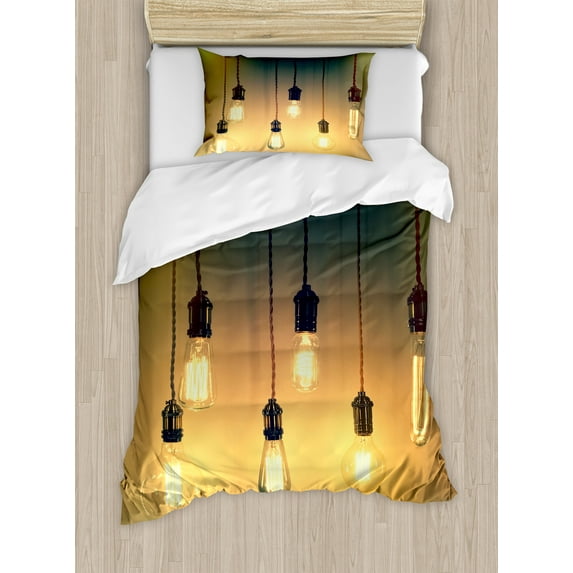 Ambesonne Retro Duvet Cover Sets, Modern Vibrant Art, 2-Twin, Yellow Green