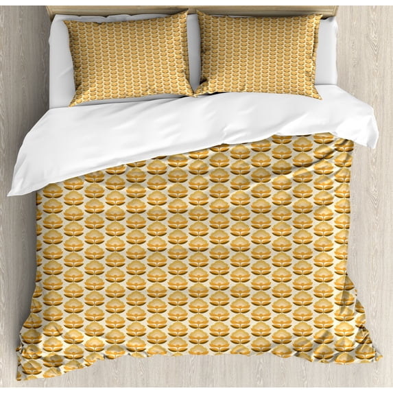 Ambesonne Retro Duvet Cover Sets, Nostalgic 60's Floral Art, 2-King, Dark Yellow Fawn