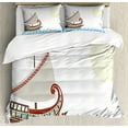 thumbnail image 1 of Ambesonne Retro Duvet Cover Sets, Ornate Greek Ship, 2-Queen, Pale Blue Redwood Umber, 1 of 7
