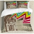 thumbnail image 1 of Ambesonne Retro Duvet Cover Sets, Radio Party with Zig Zag, 2-King, Pale Grey and White, 1 of 3