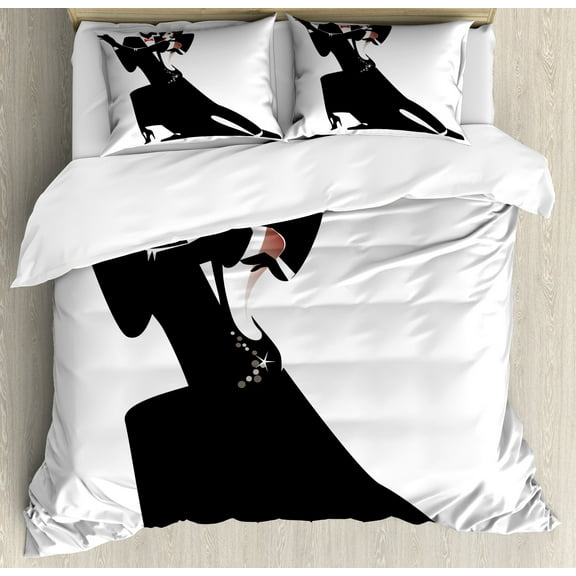 Ambesonne Retro Duvet Cover Sets, Romantic Dance Partners, 2-King, White Black