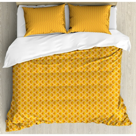 Ambesonne Retro Duvet Cover Sets, Tangerine Round, 2-Queen, Earth Yellow Marigold
