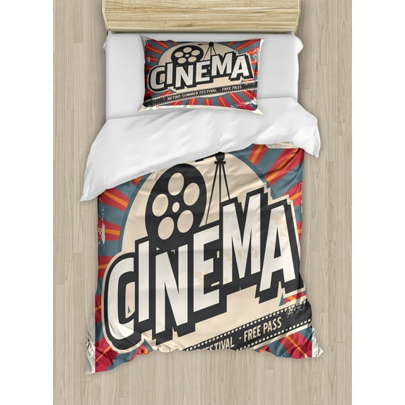 Ambesonne Retro Duvet Cover Sets, Vintage Cinema Movie Star, 2-Twin, Brown Ecru Grey