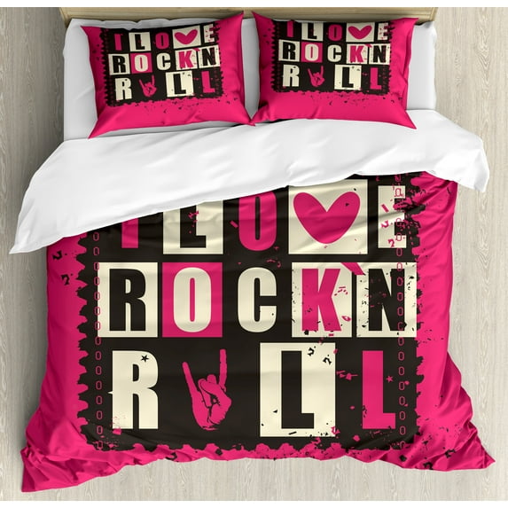 Ambesonne Retro Duvet Cover Sets, Vintage Letters Grungy, 2-King, Pink Charcoal Grey Beige