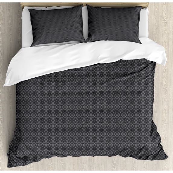 Ambesonne Retro Duvet Cover Sets, Vintage Plus Sign Lattice, 2-King, Grey and Dark Grey