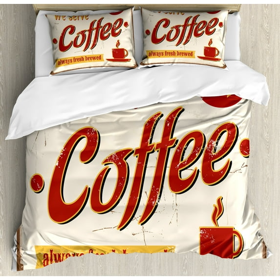 Ambesonne Retro Duvet Cover Sets, Vintage Rusty Faded Tin, 2-Queen, Cream Red Orange