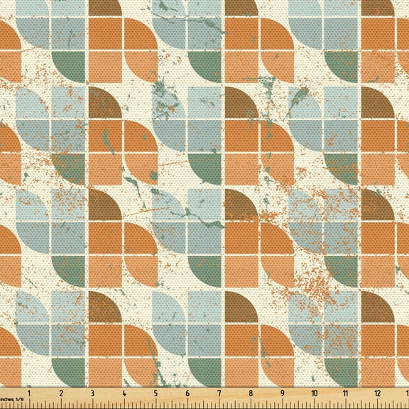 Ambesonne Retro Fabric by the Yard Upholstery, Colorful Grungy Motifs Art, 3 Yards, Persian Orange and Sage Green