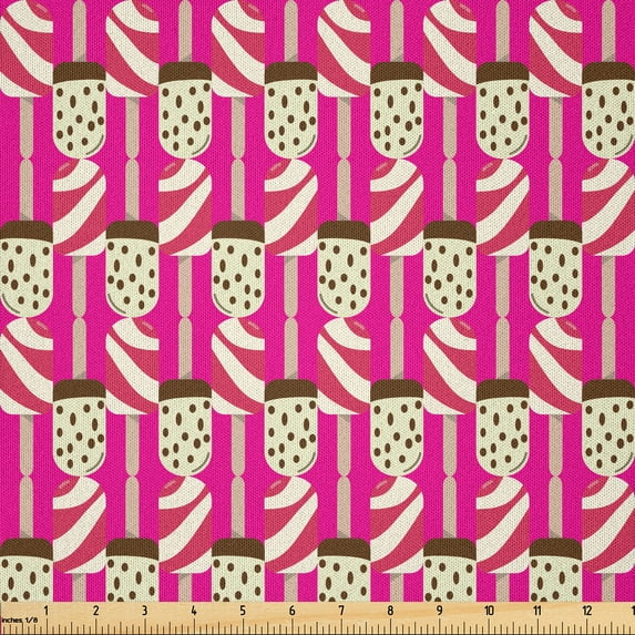 Ambesonne Retro Fabric by the Yard Microfiber, Flavored Popsicles Ice Cream, 3 Yards, Hot Pink Cream and Chocolate